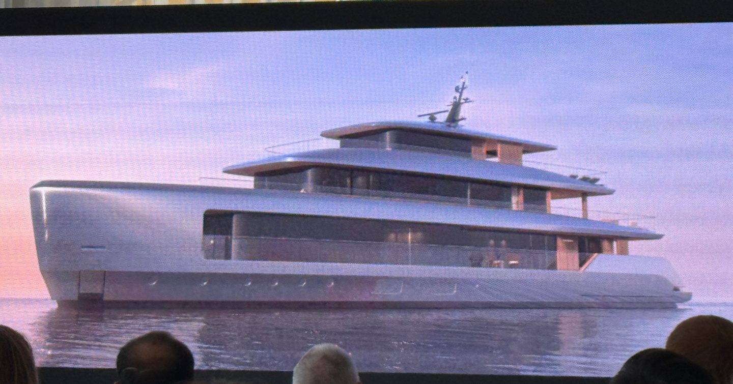 Rendering of CENTO50 superyacht at 2025 Cannes press conference