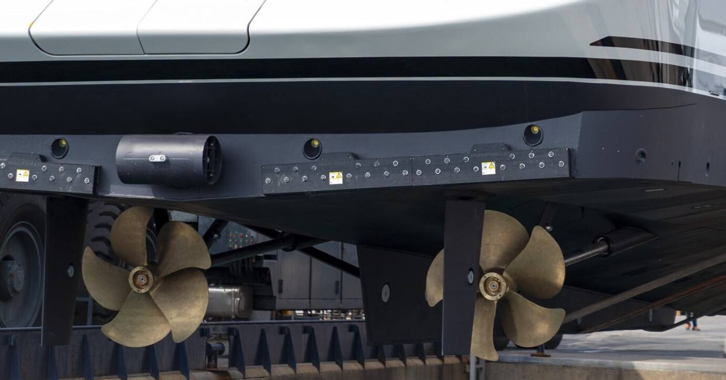 Close up of Columbus Atlantique 38M Superyacht Principessa Capricciosa propulsion system
