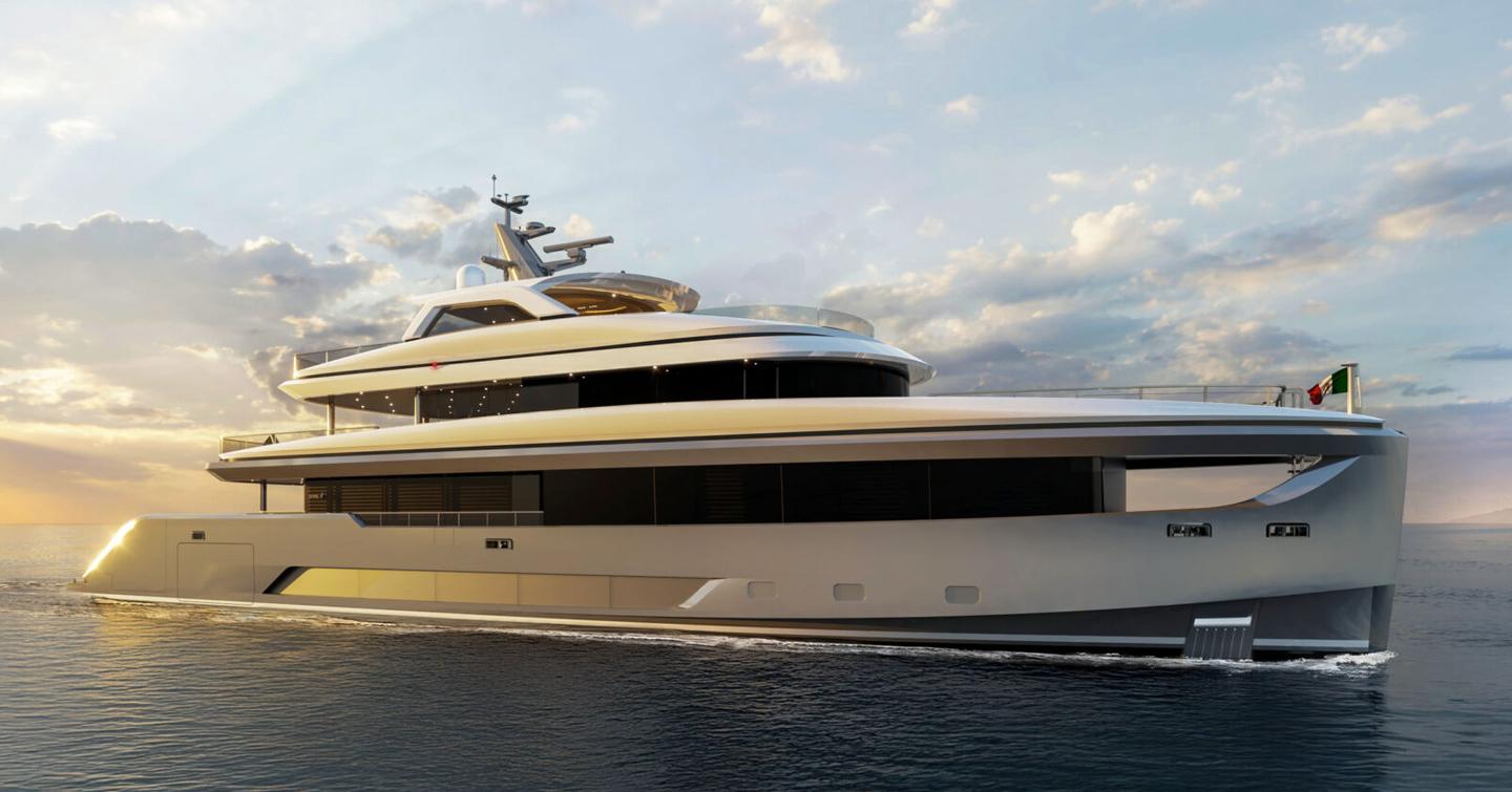 Rendering of Admiral A-42 yacht model under way 