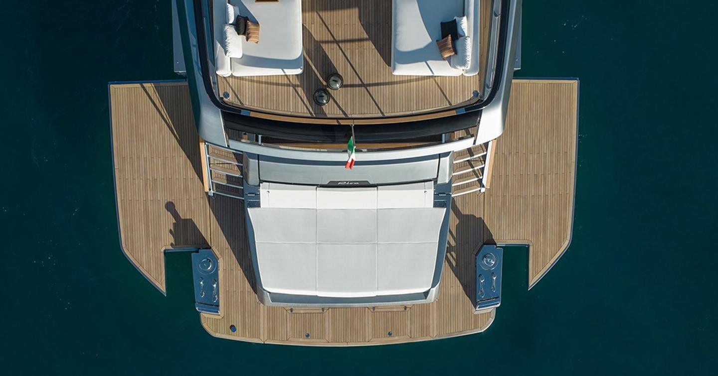Riva 112' Dolcevita Super yacht at anchor aerial view 