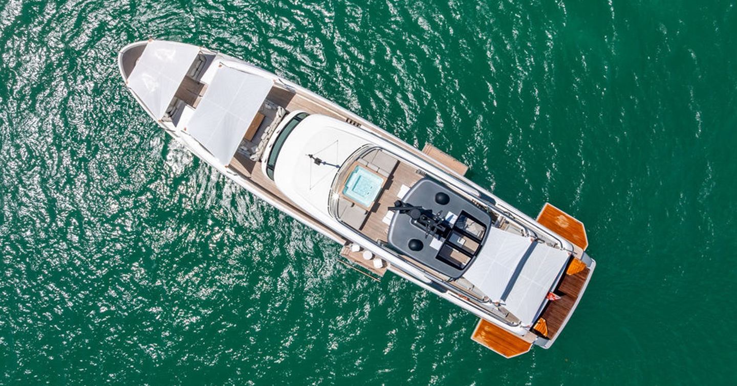 Aerial view of  Superyacht The Wolf at anchor 