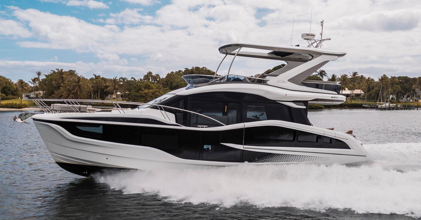Galeon 520 Fly yacht underway side view 