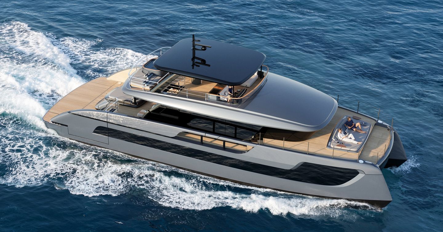 Rendering of Sunreef Ultima 88 Catamaran under way 
