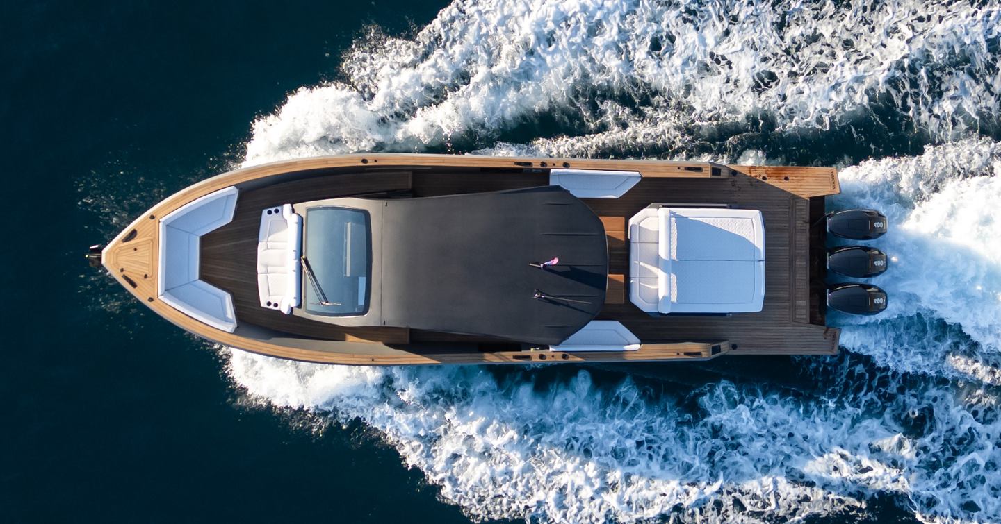 Aerial view of Maxim Yachts MAX44 R boat under way