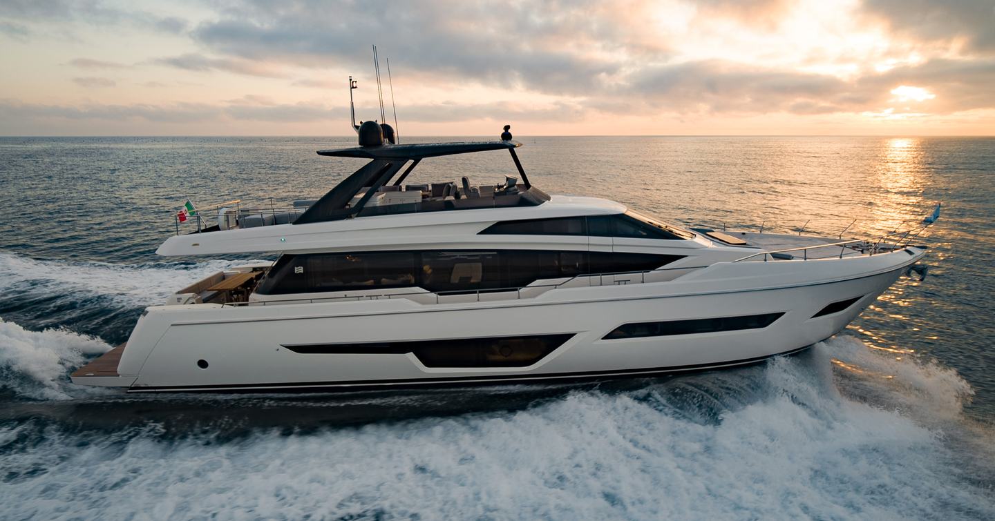 Ferretti 780 motor yacht under way