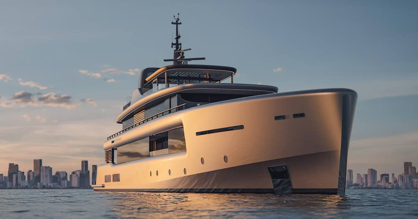 Rendering of Benetti B.Loft 58M motor yacht at anchor 