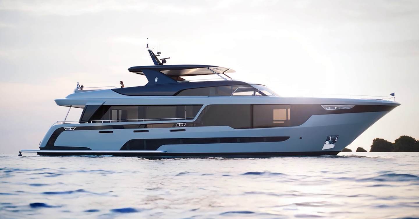Starboard Rendering of Superyacht Project Berlin at anchor 