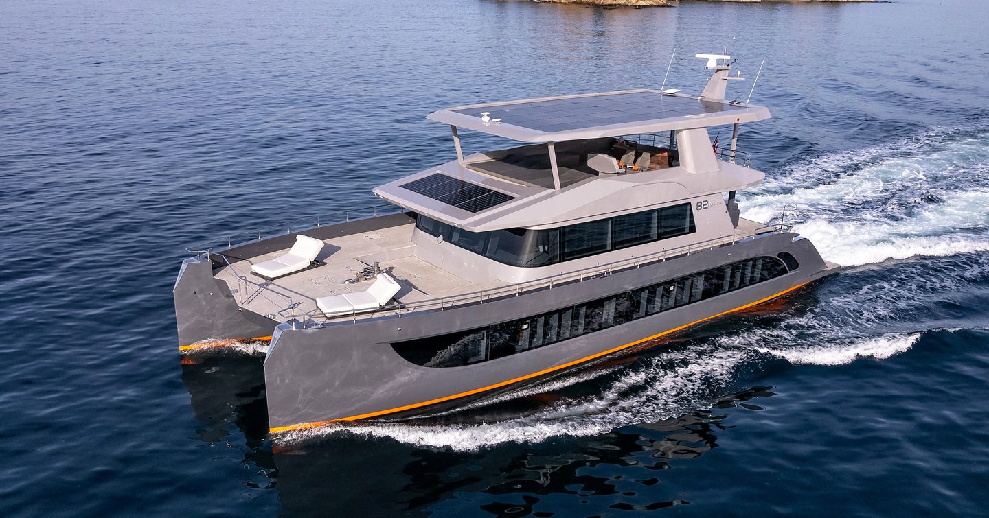 VisionF 82 catamaran under way 