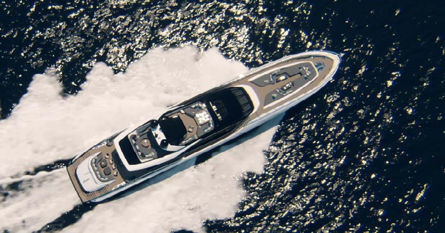 Aerial rendering of Mangusta 165 REV motor yacht  under way 