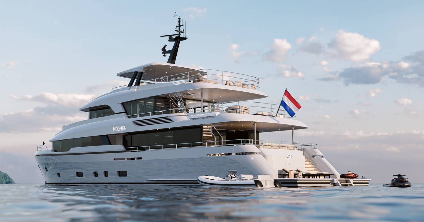 Rendering of Moonen 122 Martinique motor yacht with tenders