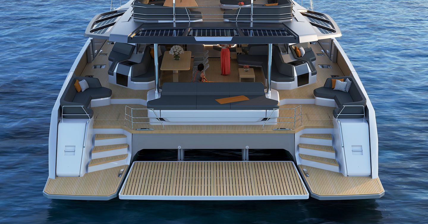 Rendering of Fountain Pajot Power 80 catamaran aft