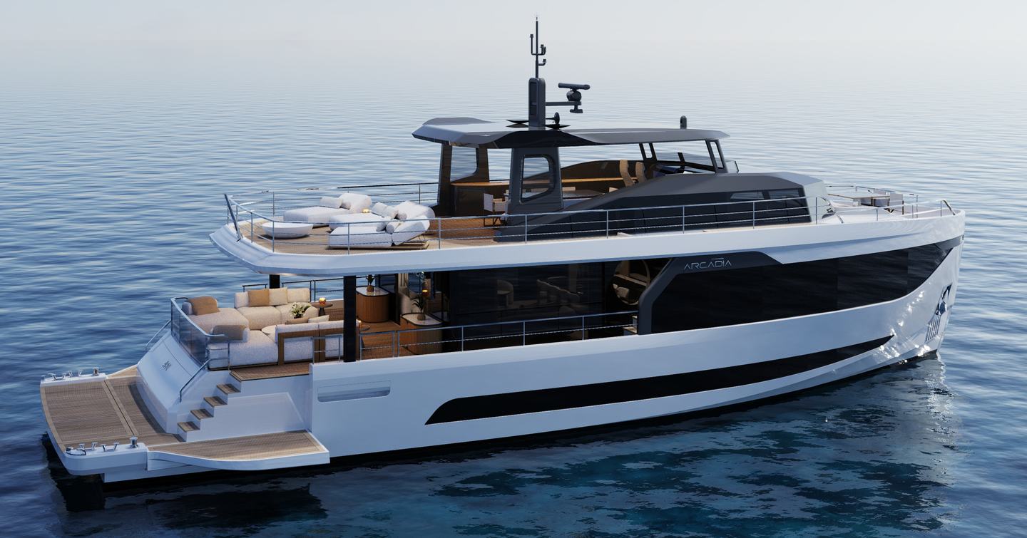 Arcadia A80 motor yacht at anchor