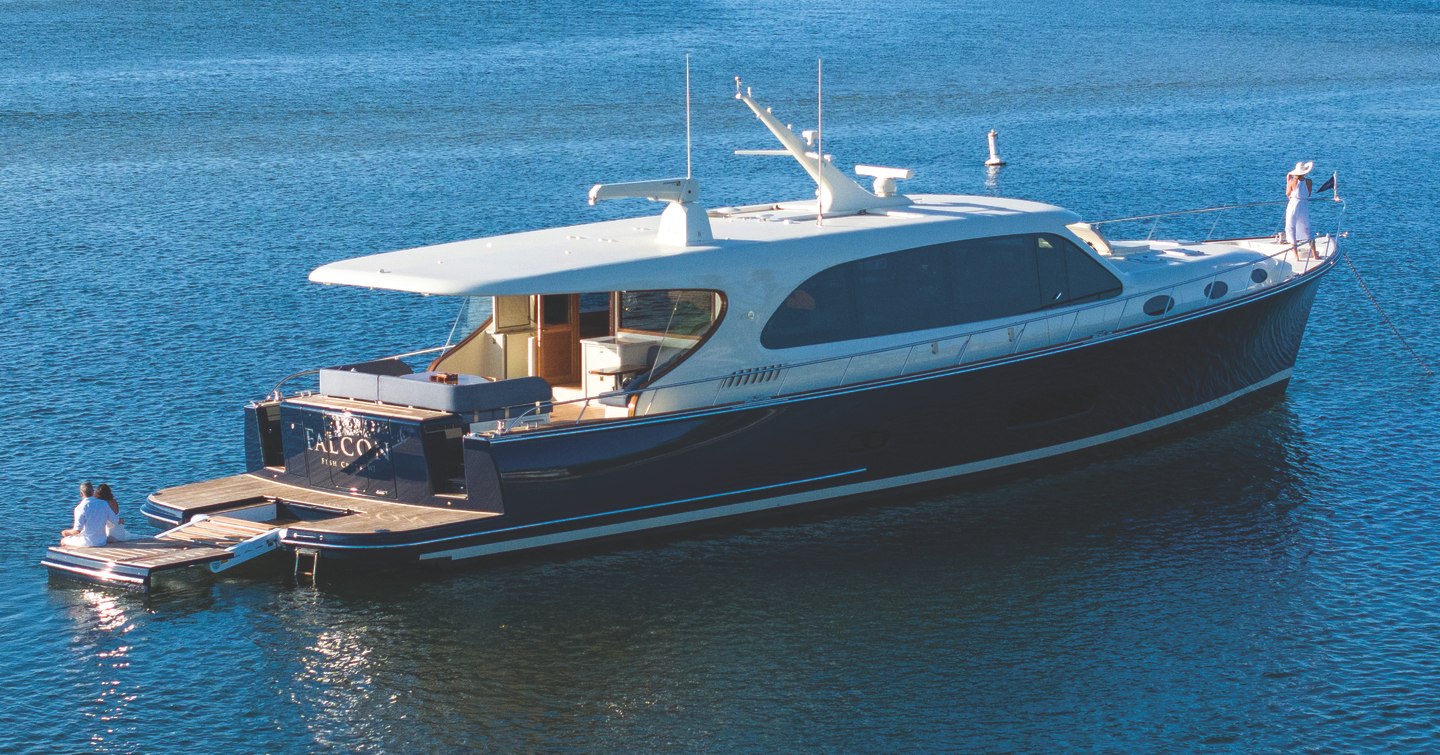 Palm Beach PB85 Sedan motor yacht at anchor 