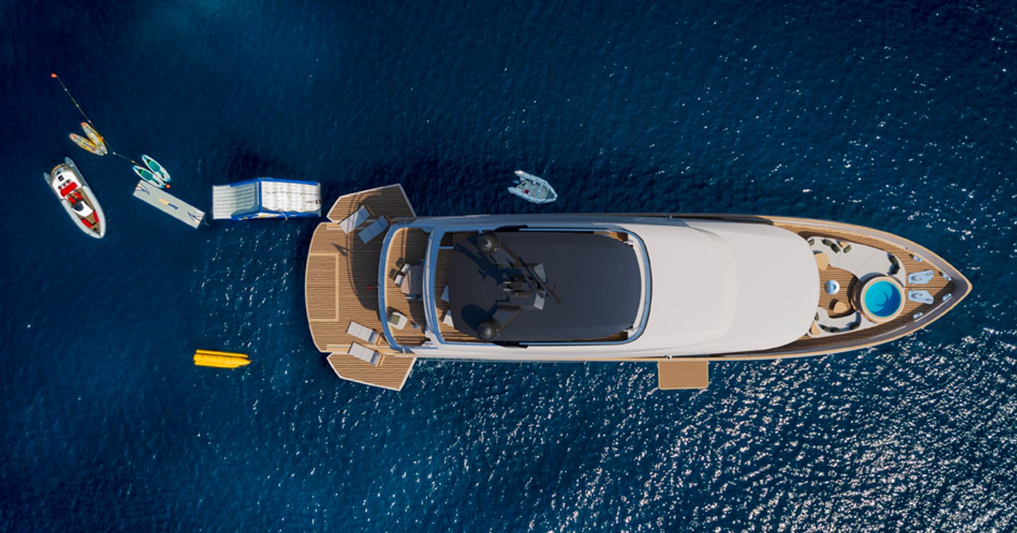 Aerial shot of the Sirena 118 at sea