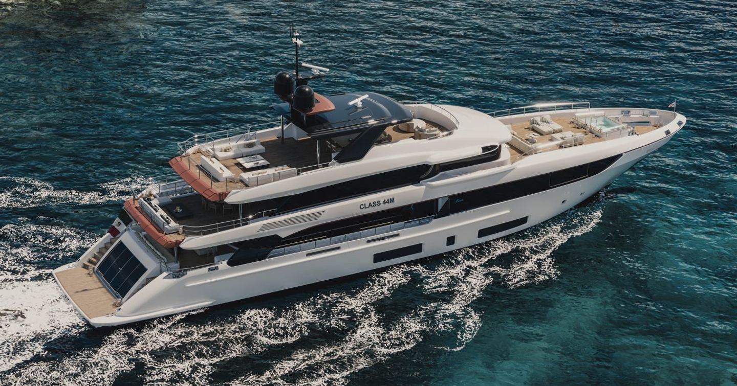 Rendering of Benetti Class 44M superyacht under way 