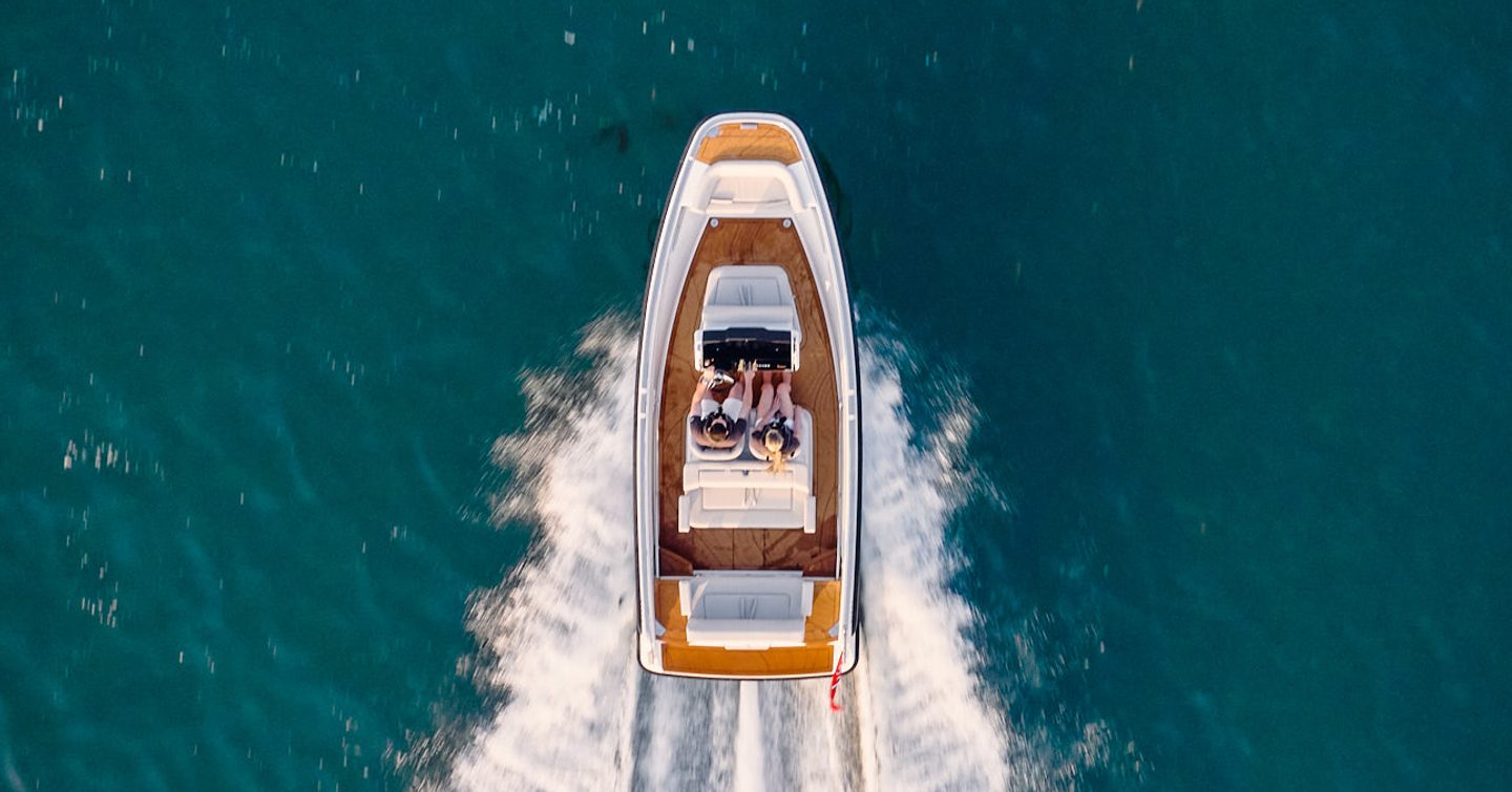 Aerial view of Evene tender under way