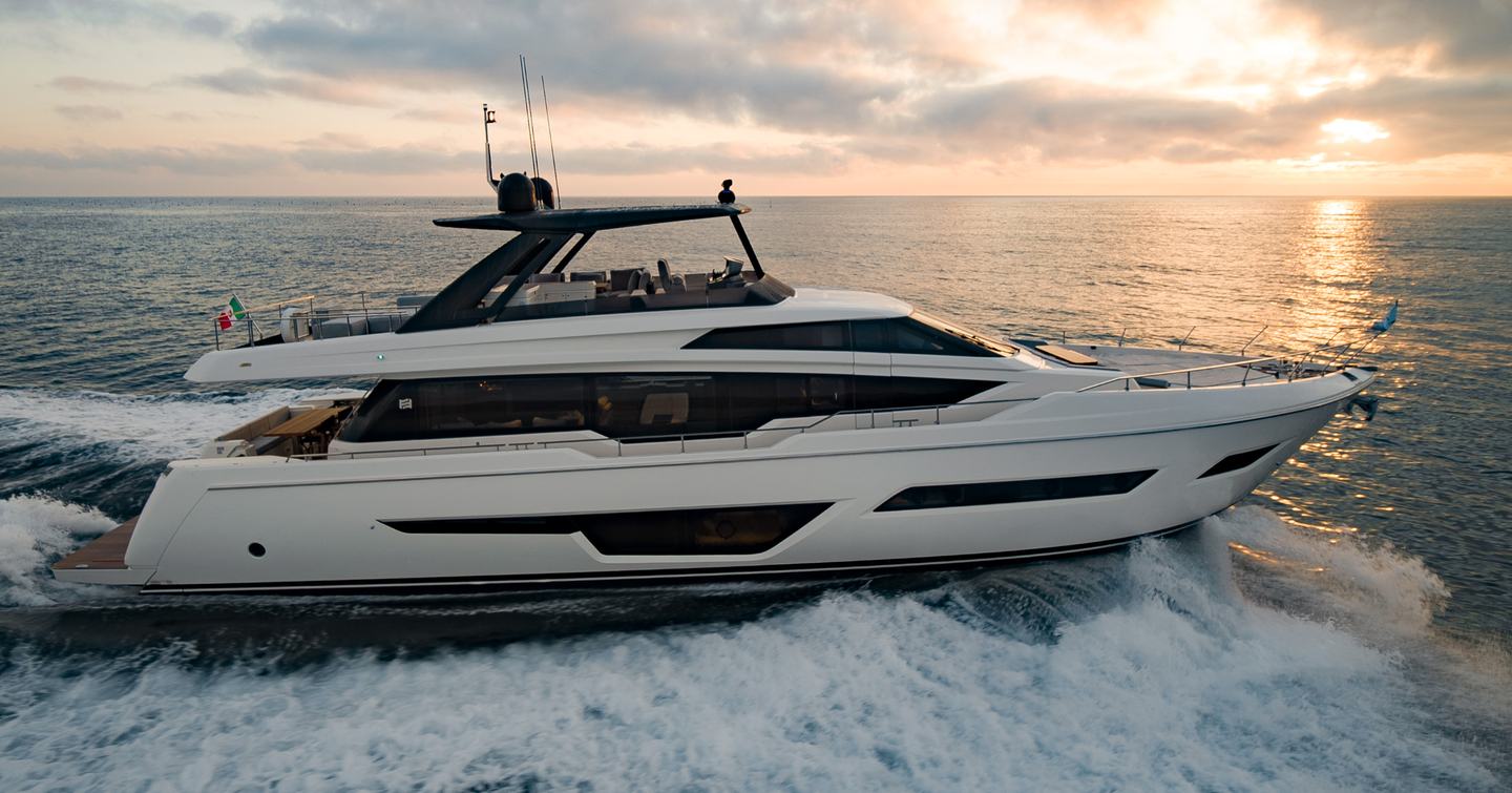 Ferretti 780 motor yacht under way