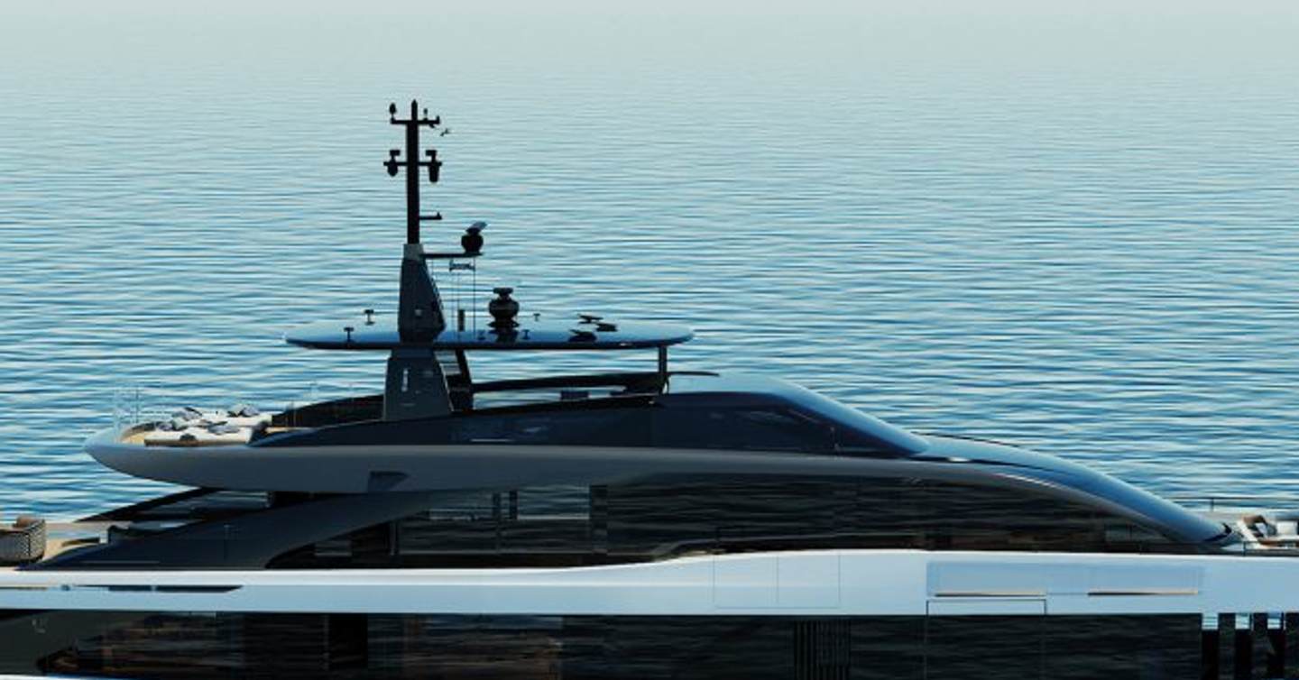 Close up rendering of Mangusta Gransport 50 raised pilot house 