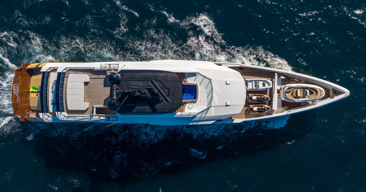 Aerial view of Bilgin 170 Superyacht Tamasha under way 