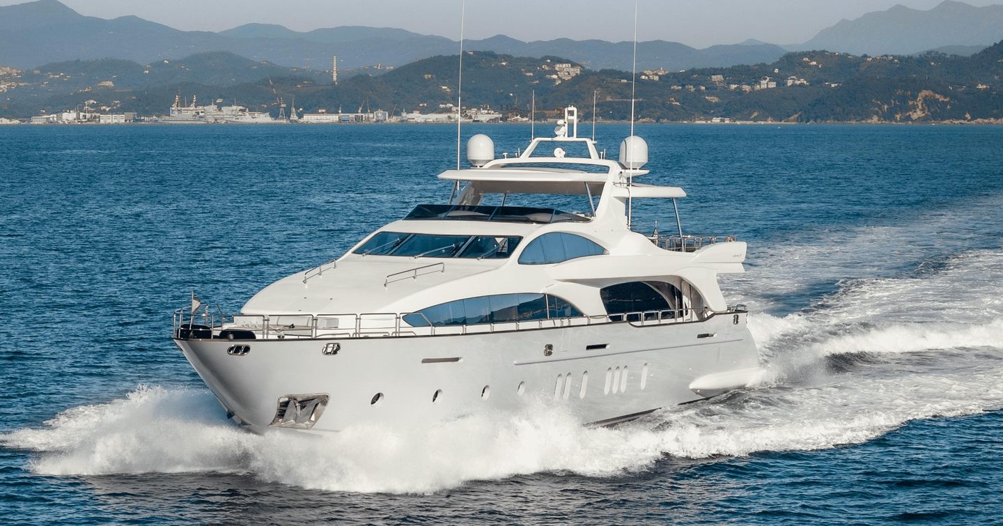 Azimut motor yacht Serendipity underway bow view 