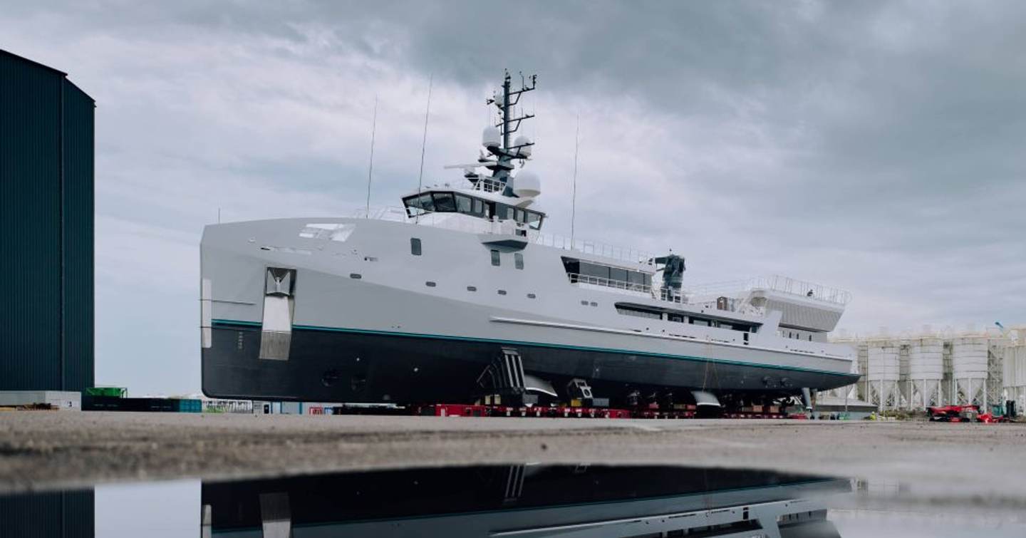 Damen superyacht Indratus at shipyard side view 