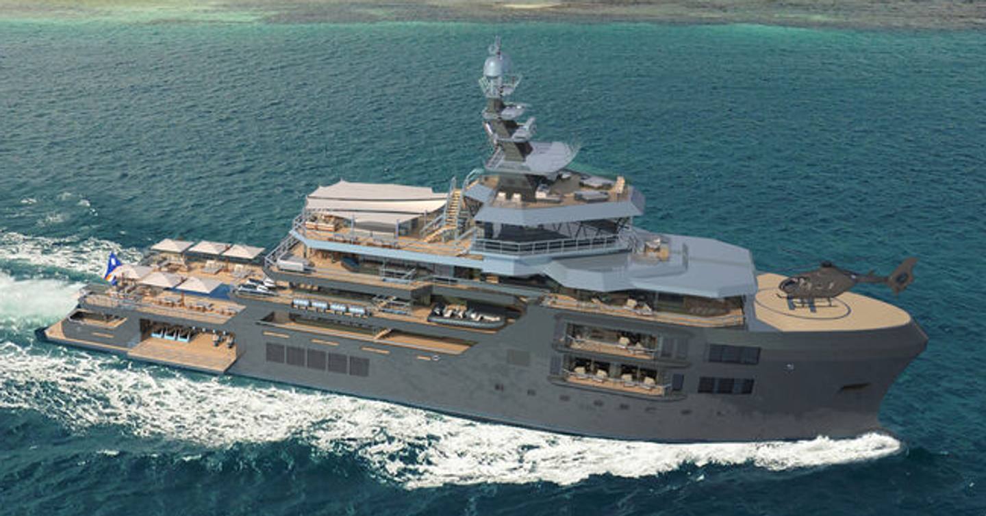 Rendering of expedition yacht Ocean Falcon under way 