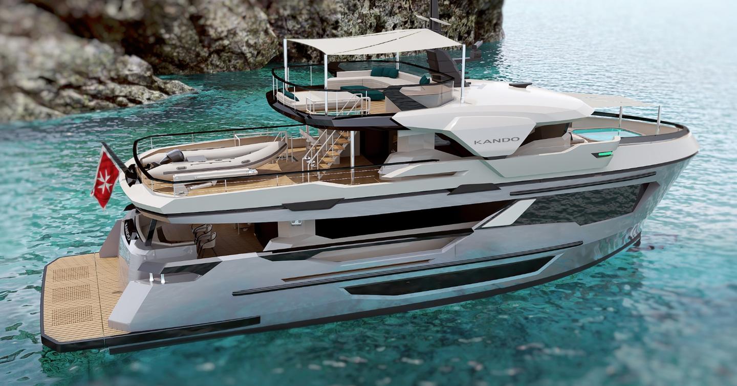 AvA Yachts superyacht V at anchor side view of beach club 