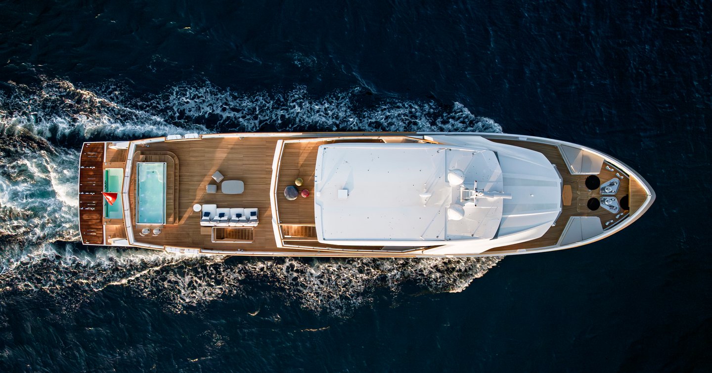 Aerial view of Numarine 40MXP Superyacht Miouch under way 