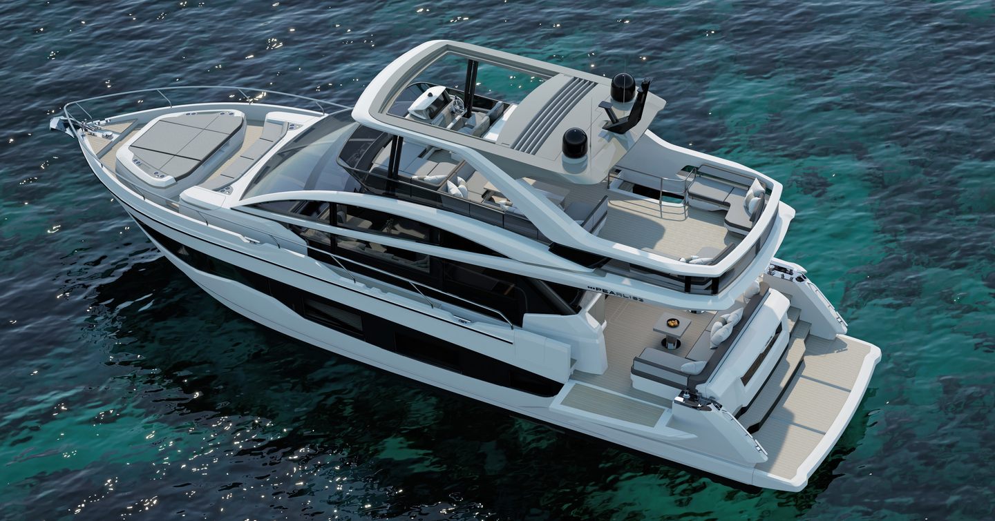 Rendering of Pearl 63 motor yacht at anchor