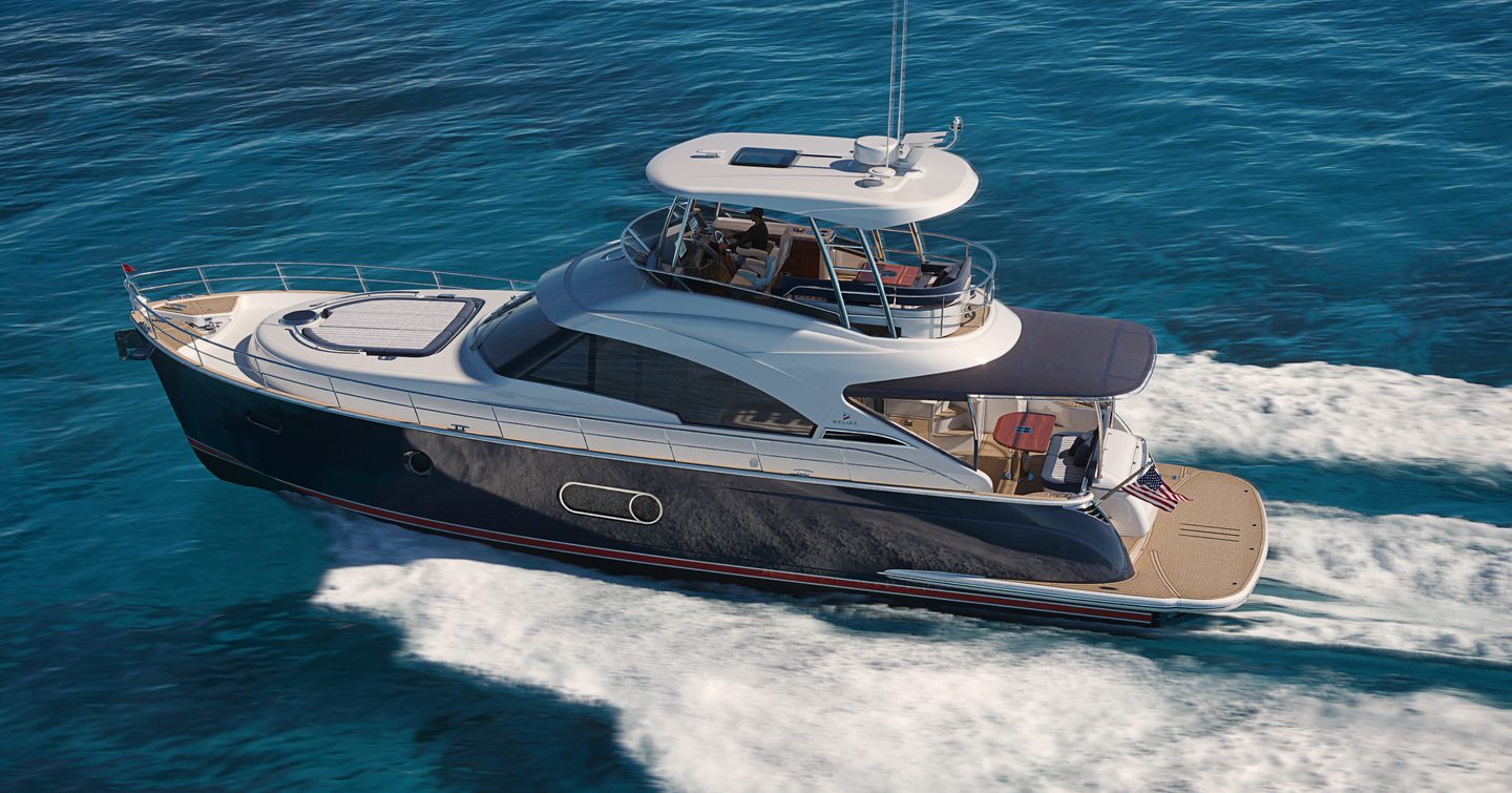 Riviera Belize 55 Daybridge boat under way at speed 