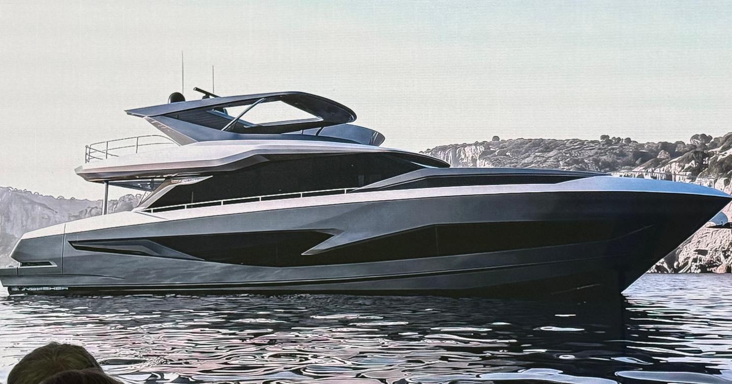 Sunseeker Manhattan 80 Mk 2 on screen at Cannes Yachting Festival