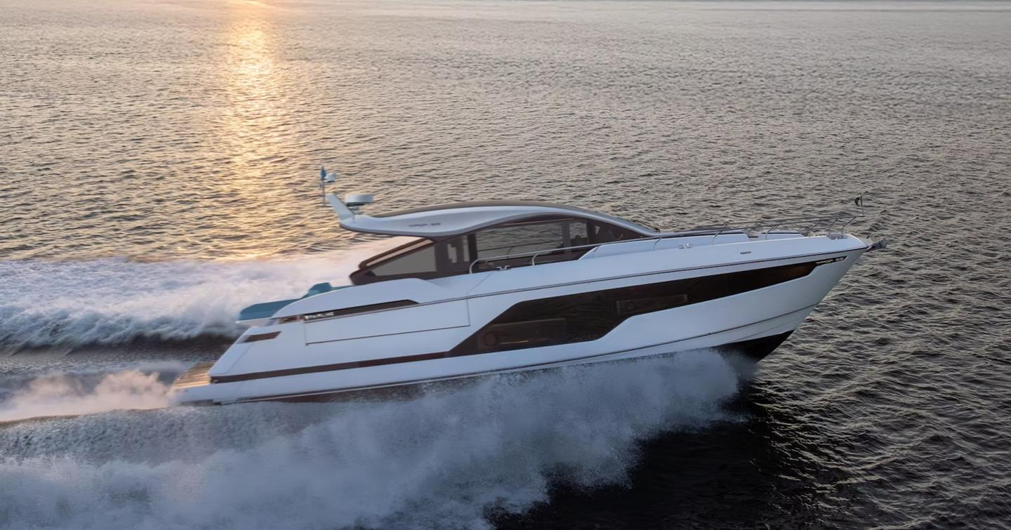 Rendering of Fairline Targa 58 GTO Motor Yacht under way at speed