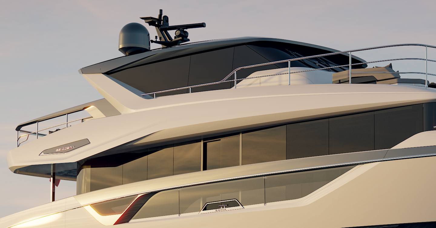 Rendering of Sunseeker 86 Ocean Enclosed Motor Yacht upper enclosed wheelhouse