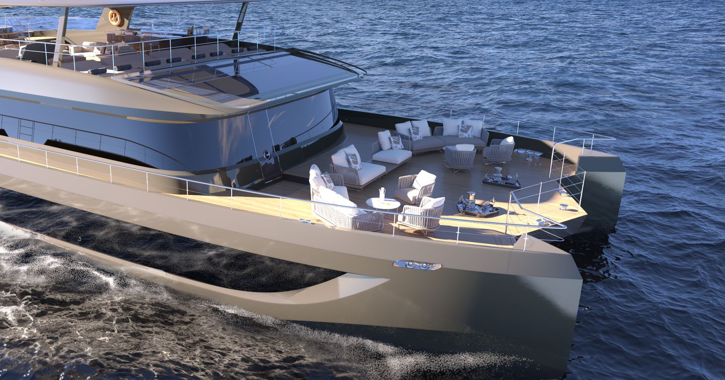 Rendering of VisionF 101 catamaran under way