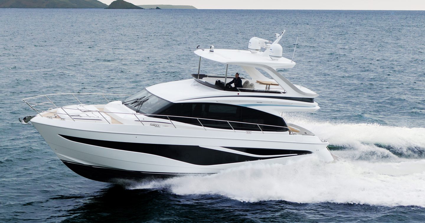 F58 motor yacht underway at speed 