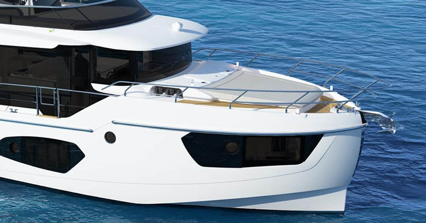 Absolute Navetta 50 foredeck close up with sun pads 
