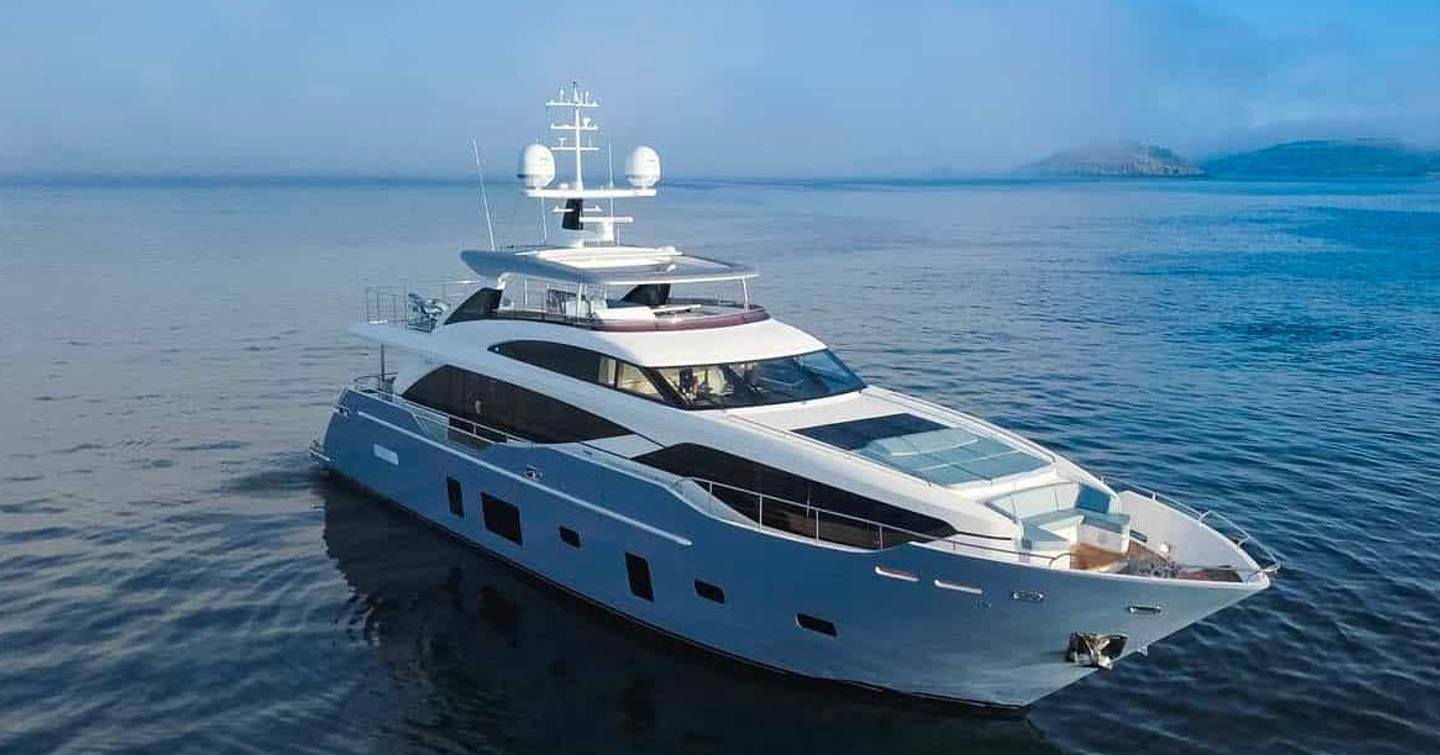 Princess motor yacht Adromelia at anchor bow view 
