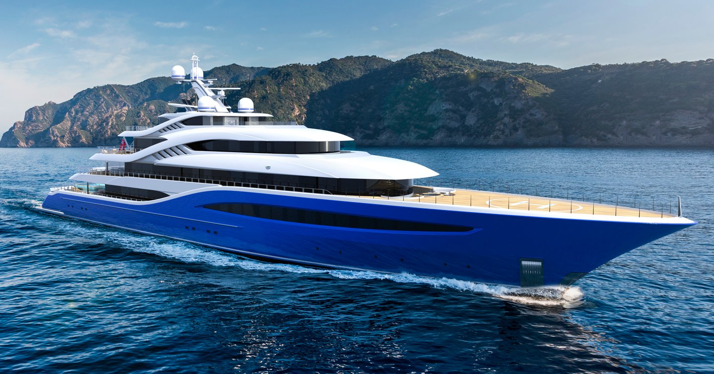 Turquoise superyacht Angelique underway bow view 