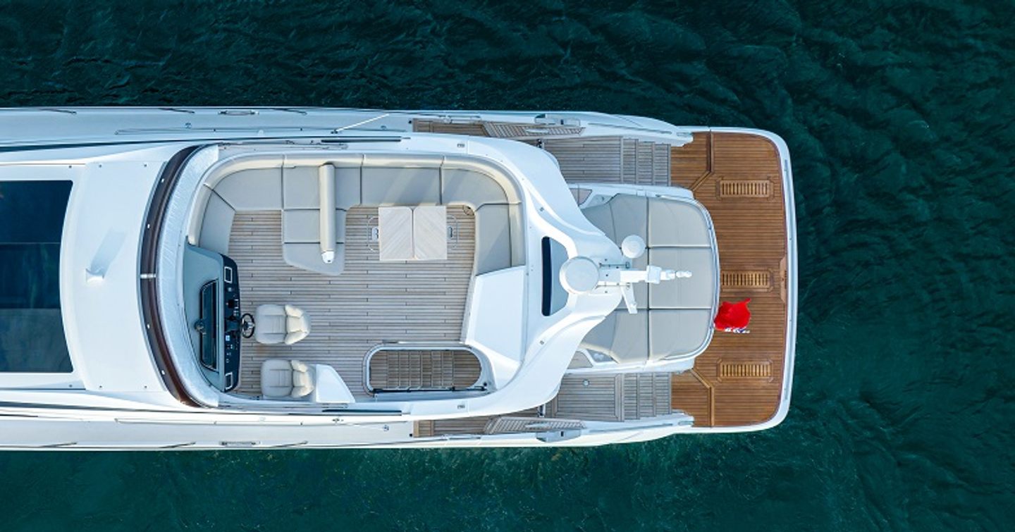 Aerial view of Princess S65 motor yacht at anchor