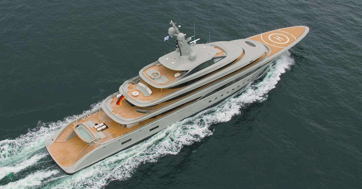 Aerial view of superyacht Nixie under way 