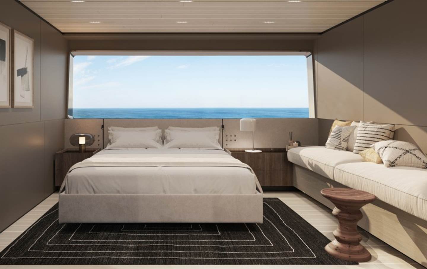 Rendering of Bluegame BGX83 motor yacht owner's cabin 