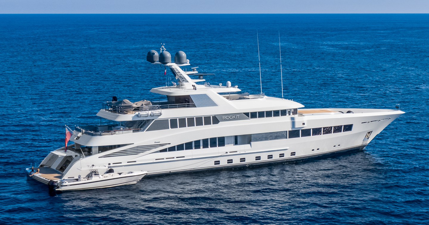Feadship superyacht Rock.It at anchor side view 
