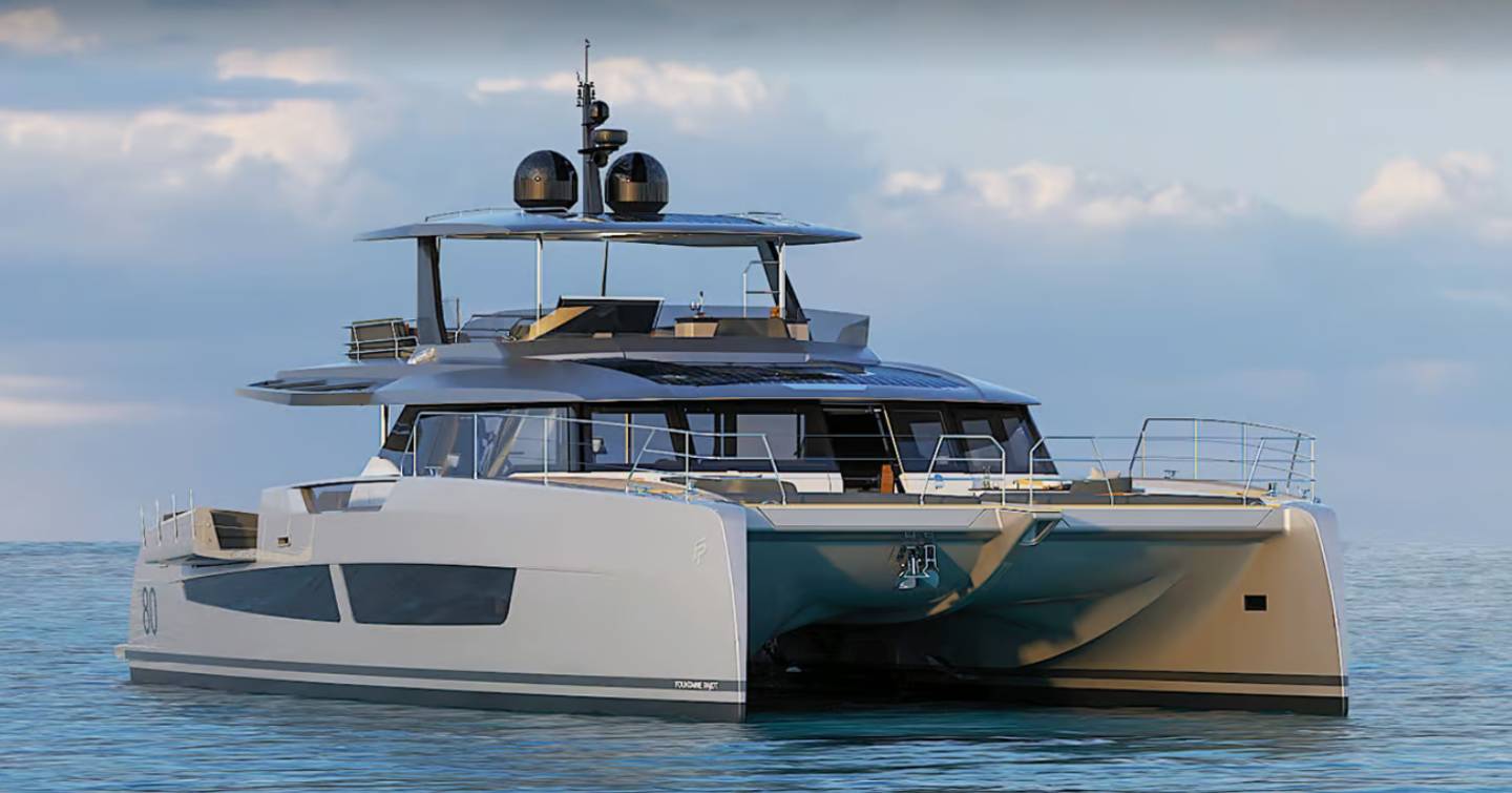 Rendering of Fountaine Pajot catamaran at anchor