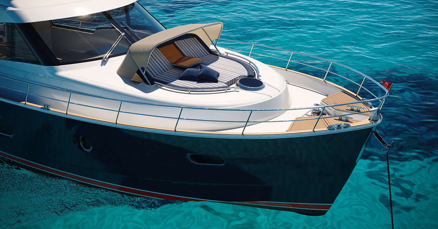 Riviera Belize 55 Daybridge boat foredeck with grey sunpad 