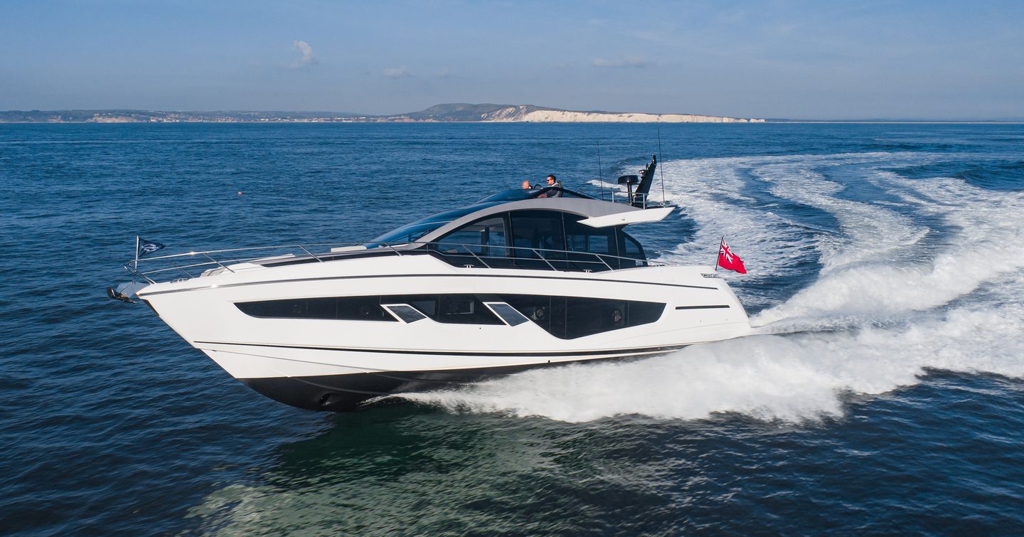 Sunseeker 65 Sport Yacht underway, surrounded by sea