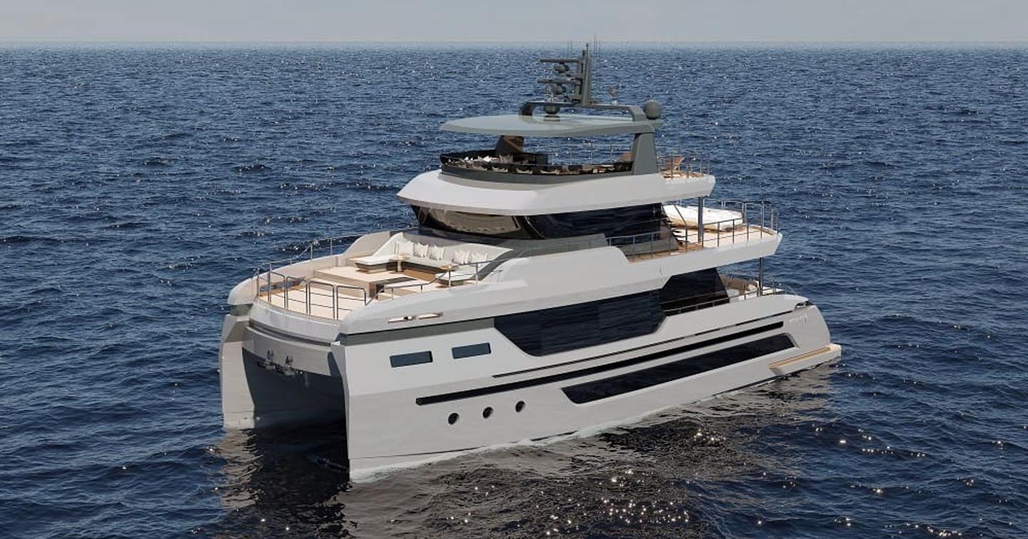 Rendering of Bering Yachts BC80 explorer catamaran 
