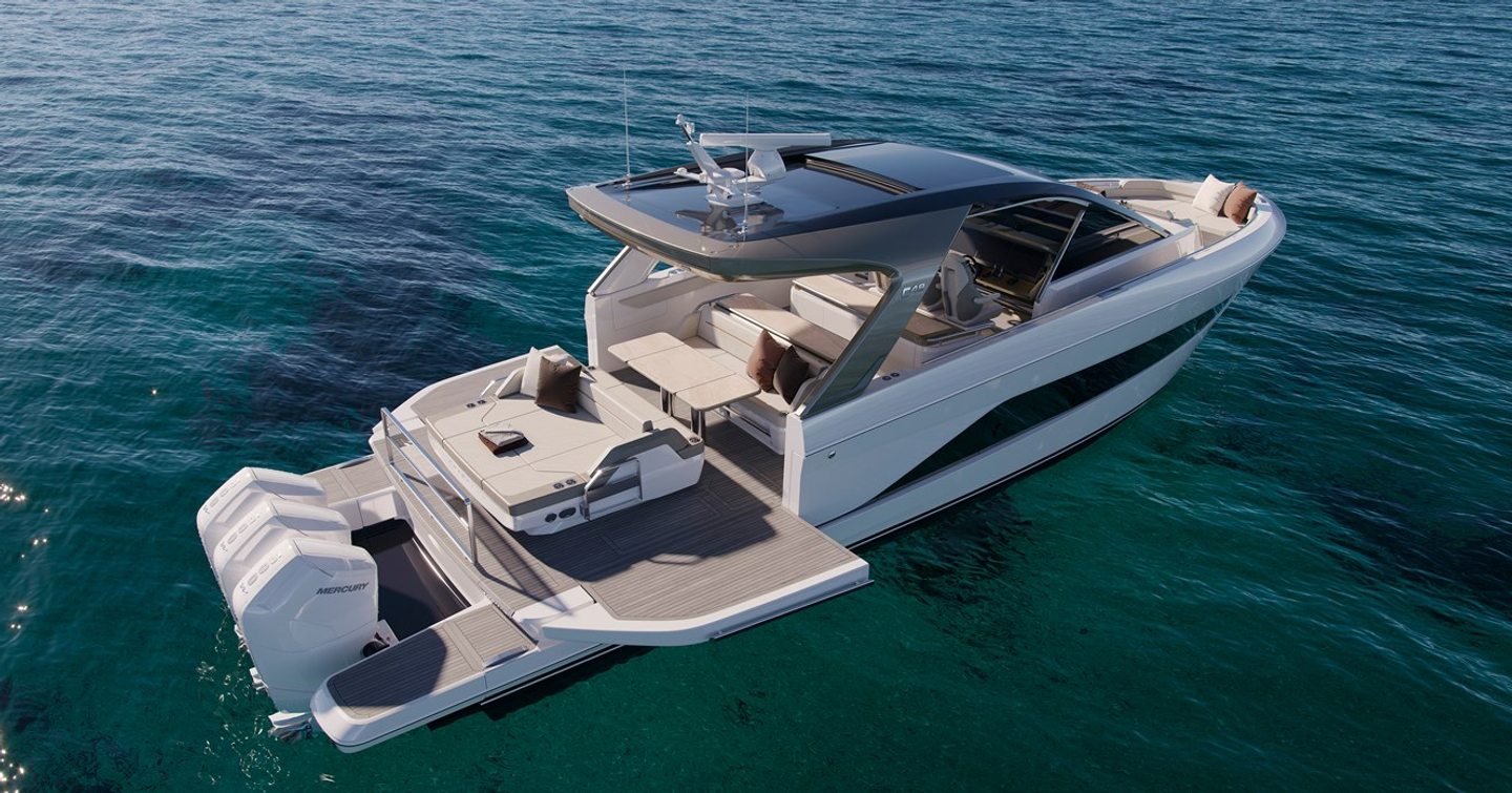 Rendering of Princess C48 Open Exterior motor yacht at anchor