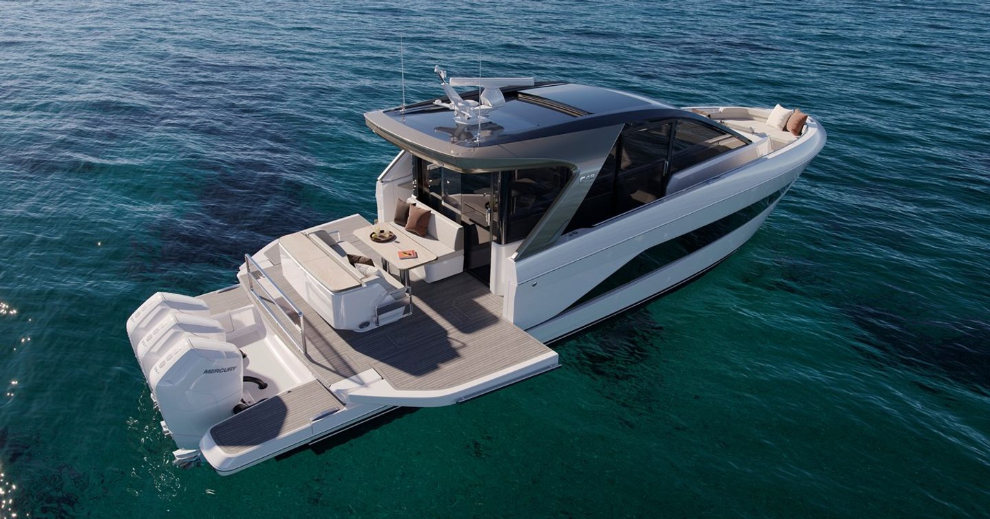 Rendering of Princess C48 Deck Saloon motor yacht at anchor
