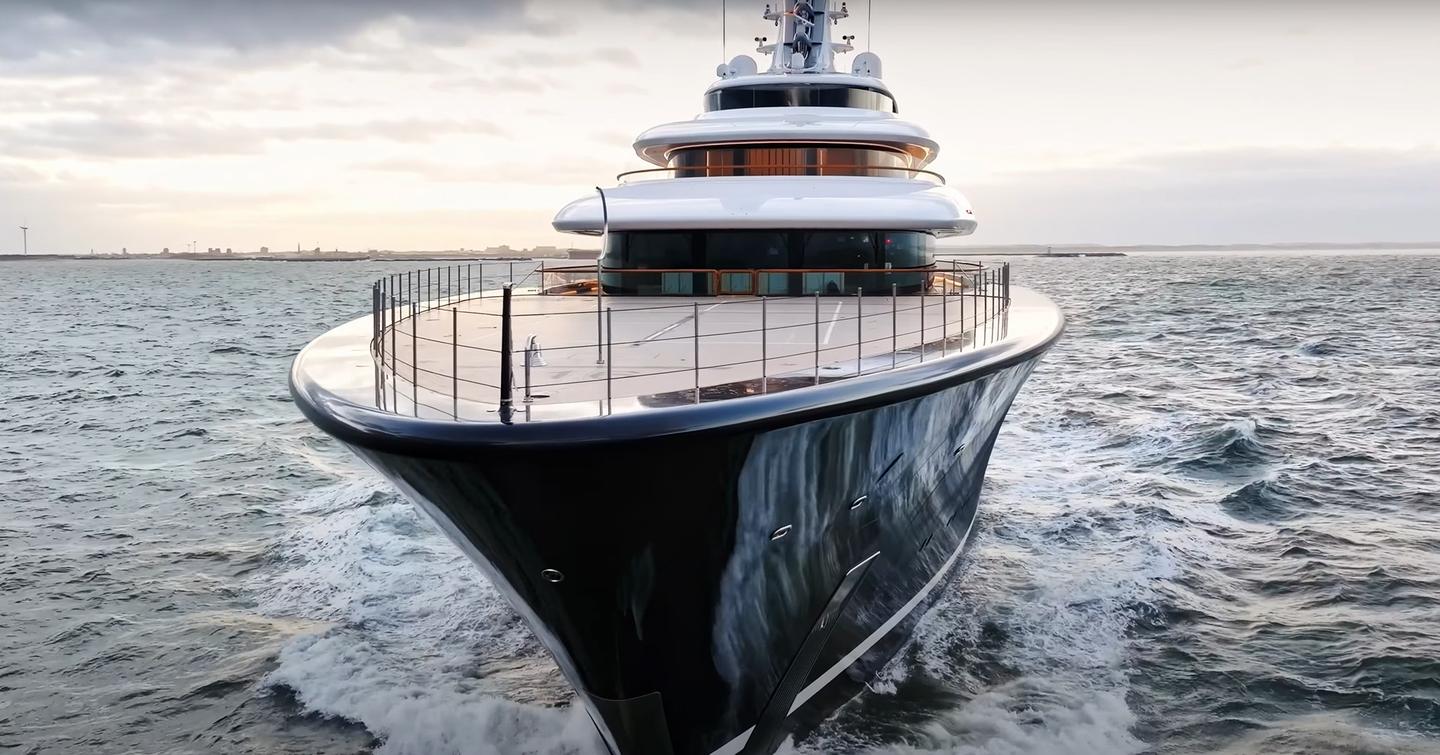 Close up of Superyacht Breakthrough foredeck while she is under way