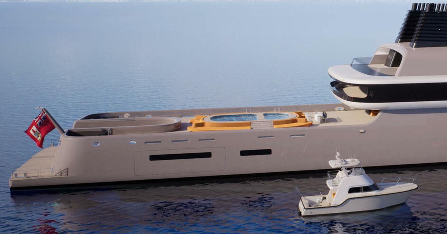 Rendering of superyacht Project Cosmos aft deck with swimming pool